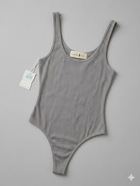 Native Gray Ribbed Scoop-Back Bodysuit